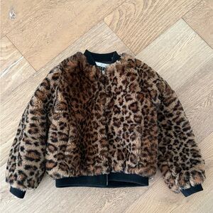 Apparis Leopard Print Faux Fur Kids Bomber Jacket size 8